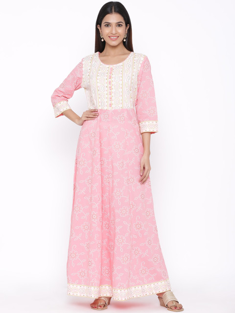 

WomenMagic Women Pink Woven Design Anarkali Kurta