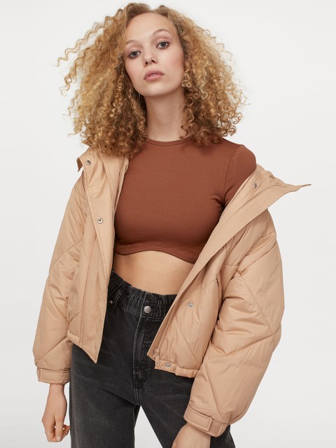 

H&M Women Orange Cropped Jersey Top