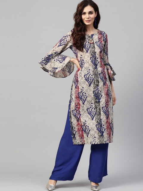 

ZOEYAMS Women Beige Printed Straight Kurta