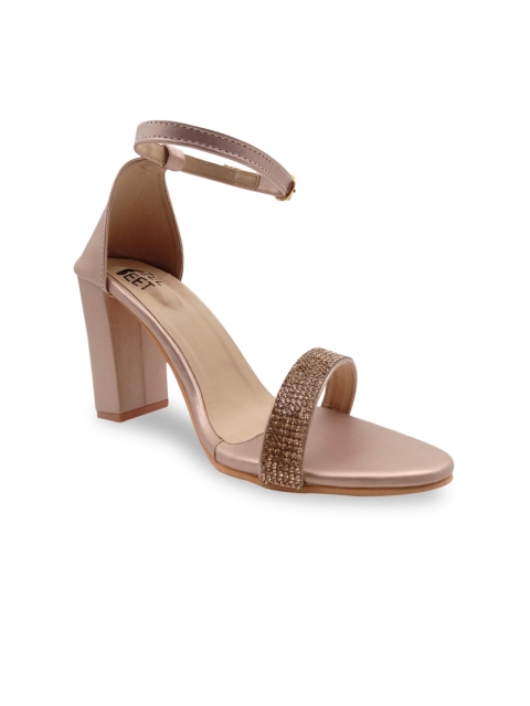 

FEEL FEET Women Copper-Toned Embellished Block Heels