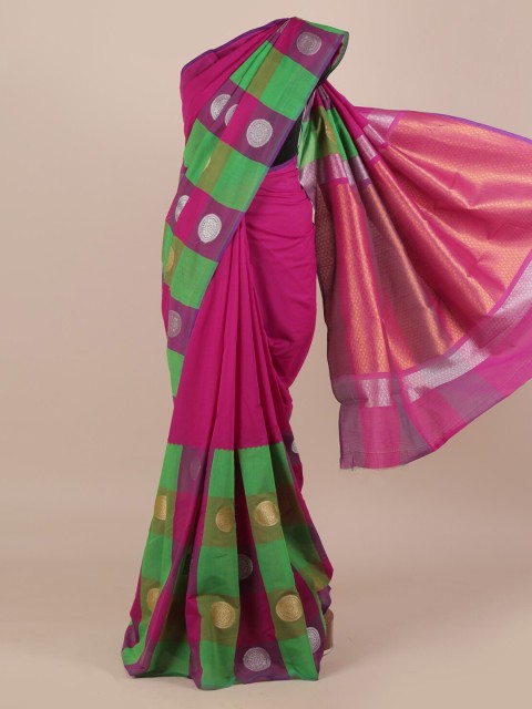 Pothys Multicoloured Colourblocked Saree with Zari Ornamentation, Multi