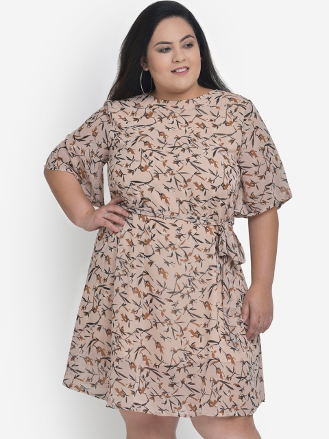 

Martini Women Beige Plus Size Floral Printed Fit & Flare Dress