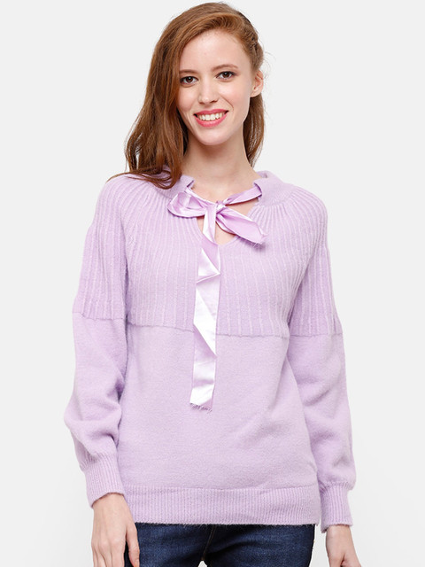 

STROP Women Purple Self Design Knitted Woolen Pullover