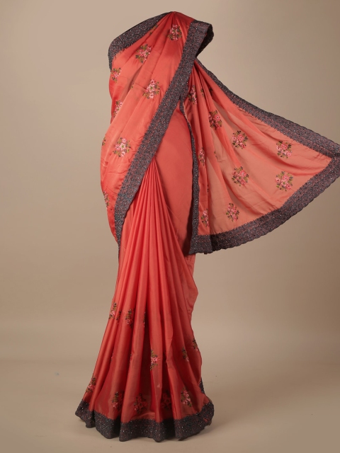 

Pothys Peach-Coloured Embroidered Saree with Embellished Border