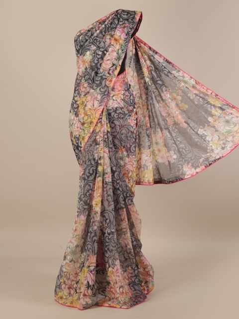 Pothys Grey & Pink Jute Silk Printed Saree