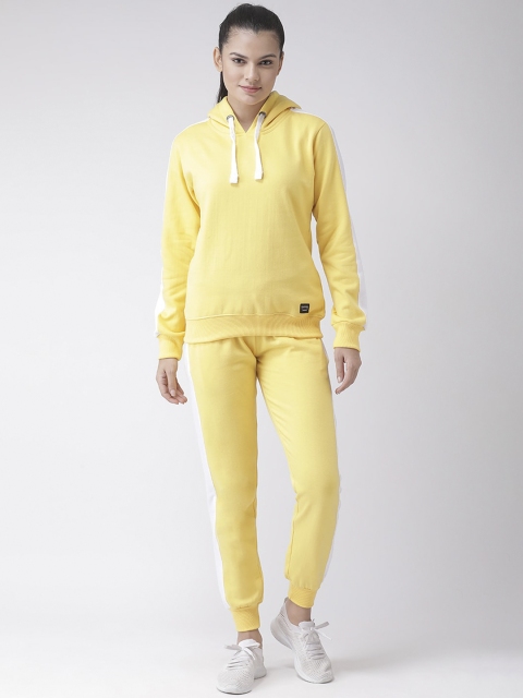 GRIFFEL Women Yellow & White Solid Tracksuit