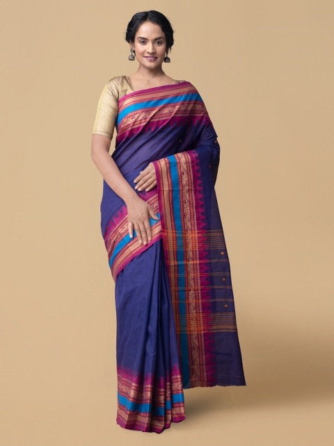 

Unnati Silks Blue Pure Cotton Checked Kanjeevaram Saree