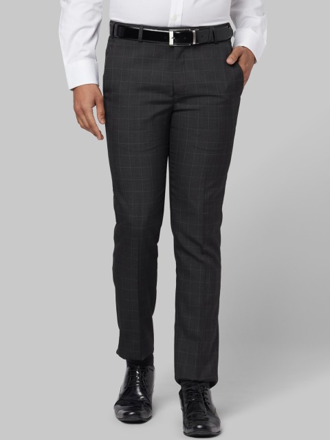 

Park Avenue Men Grey Regular Fit Checked Formal Trousers