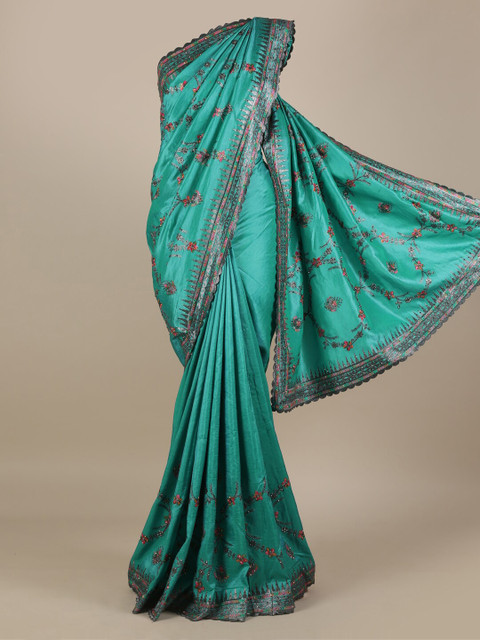 

Pothys Blue Embroidered Jute Silk Saree