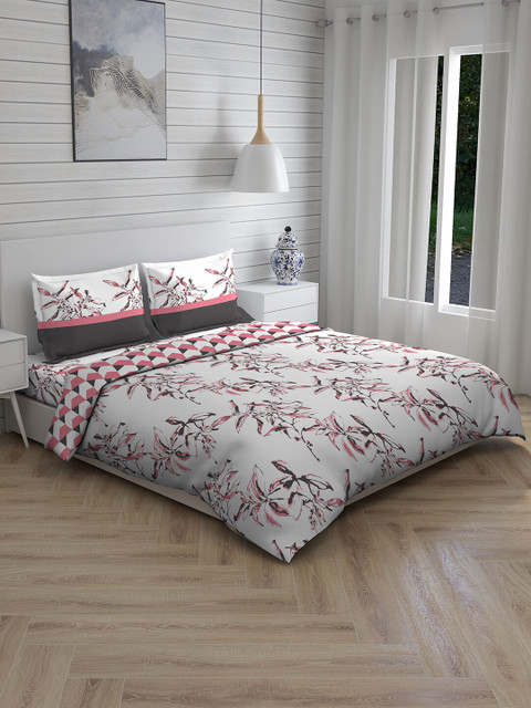 

Layers White & Pink Printed Double Bedding Set With Comforter
