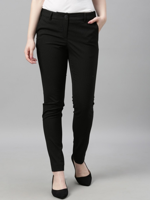 

Park Avenue Woman Women Black Regular Fit Striped Formal Trousers
