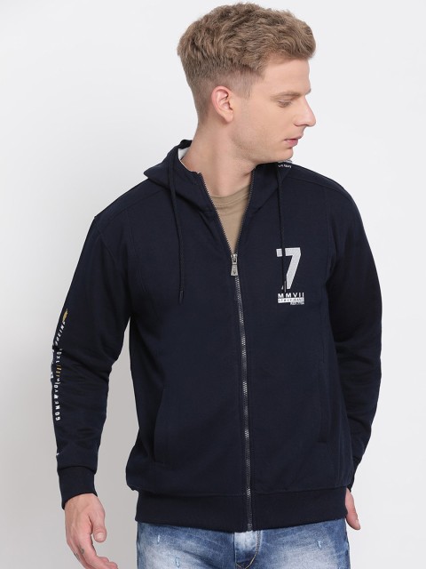 

COBB Men Navy Blue Solid Hooded Sweatshirt