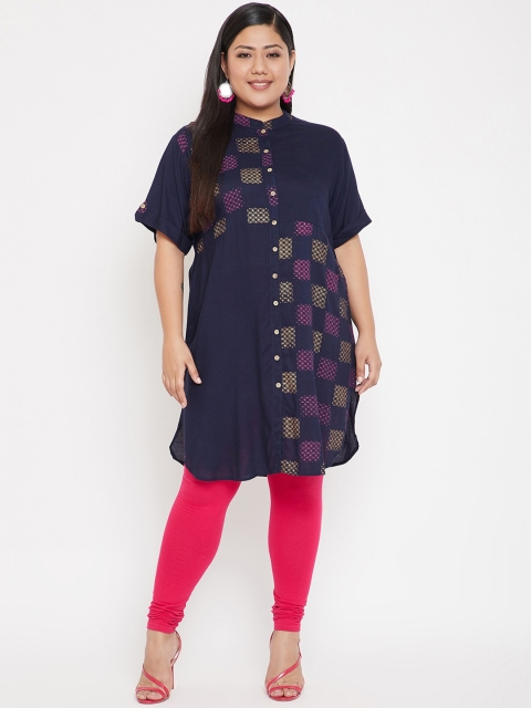 

Crease & Clips Women Navy Blue Printed Straight Kurta
