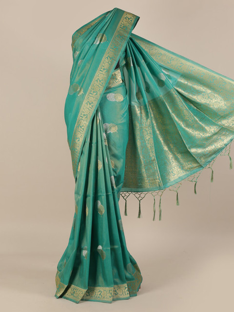 

Pothys Green Woven Design Jute Silk Saree with Zari Border