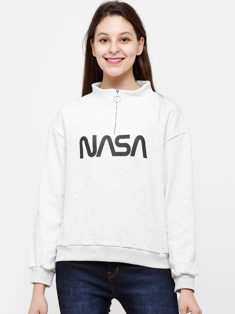 

STROP Women Grey NASA Print Sweatshirt