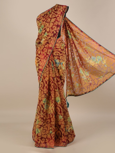 

Pothys Maroon & Yellow Jute Silk Printed Saree