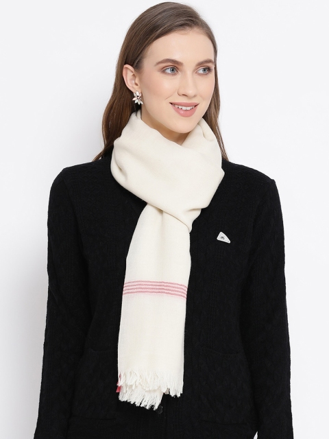 

SHINGORA Women Off White Woven Design Pure Wool Dobby Stole