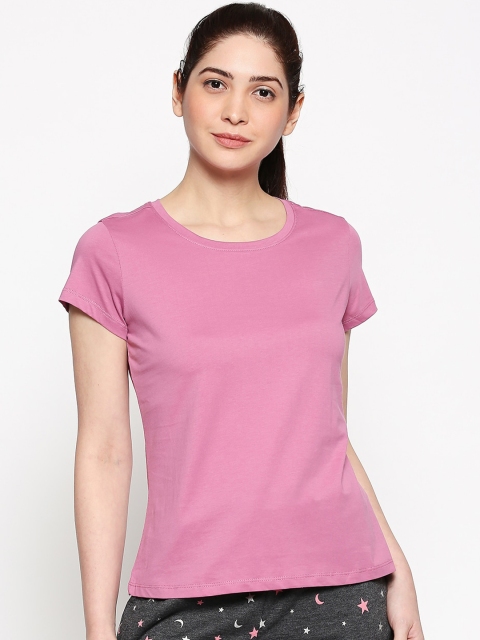 

Dreamz by Pantaloons Women Pink Solid Lounge Pure Cotton Top