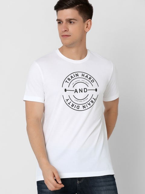

MARCA Disati Men White Printed Cotton Round Neck Pure Cotton T-shirt