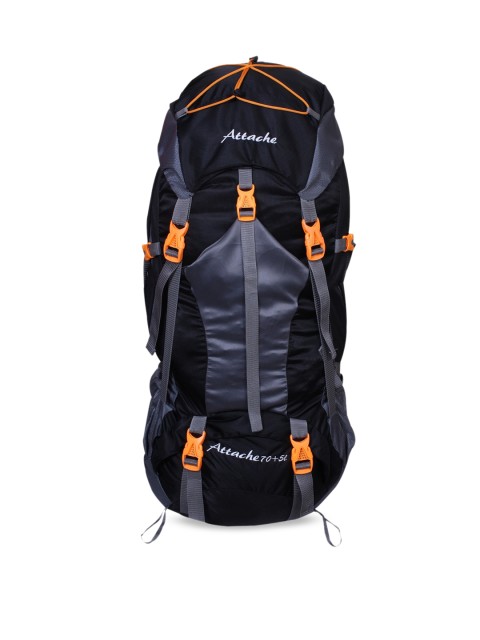 

ATTACHE Unisex Black & Grey Brand Logo Hiking Backpack 75L With Rain Cover