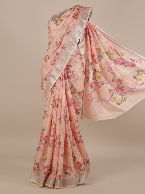 

Pothys Peach-Coloured Printed Linen Blend Saree