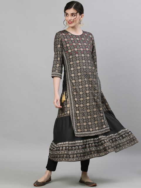 

Ishin Women Charcoal Grey Printed Layered Anarkali Kurta