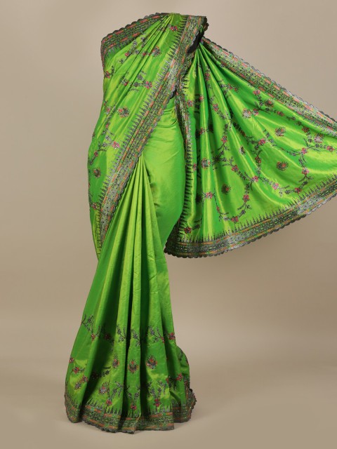 

Pothys Green Embroidered Jute Silk Saree