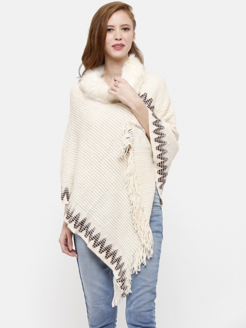 

STROP Women Cream-Colored Solid Poncho Sweater