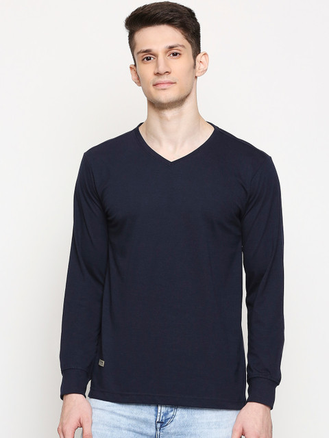 

FiTZ Men Navy Blue Solid V-Neck T-shirt