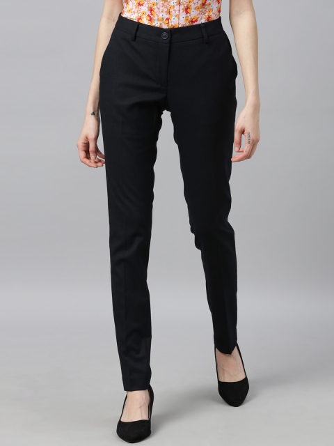 

Park Avenue Woman Women Navy Blue Tapered Fit Solid Regular Trousers