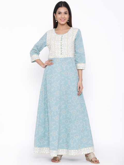 

WomenMagic Women Blue Woven Design Anarkali Kurta