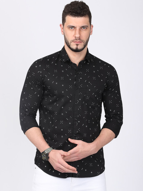 

FOGA Men Black Regular Fit Printed Casual Shirt