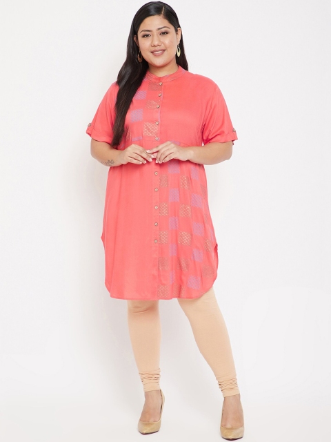 

Crease & Clips Women Coral Pink Printed A-Line Kurta