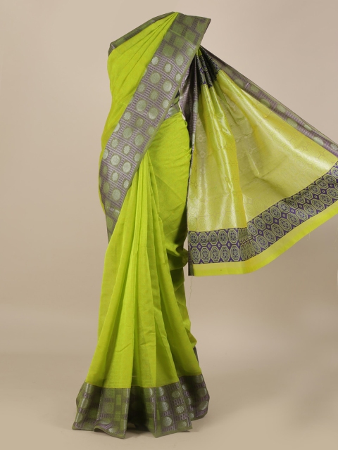 

Pothys Green Solid Silk Cotton Saree with Zari Border