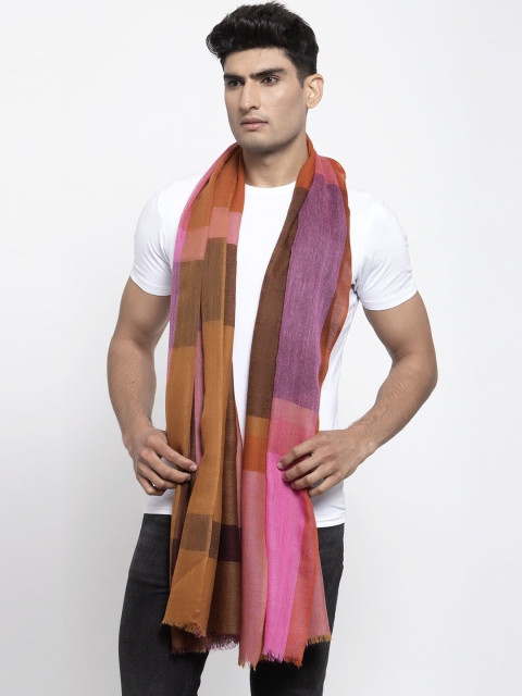 

Calvadoss Men Burgundy & Pink Checked Woollen Sustainable Muffler