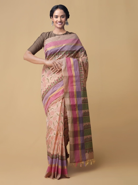 

Unnati Silks Pink Pure Cotton Printed Mangalagiri Saree