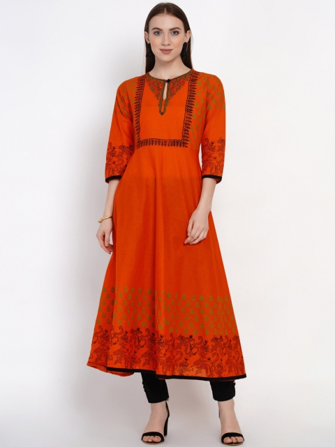 

Akshatani Women Orange Yoke Design Anarkali Kurta