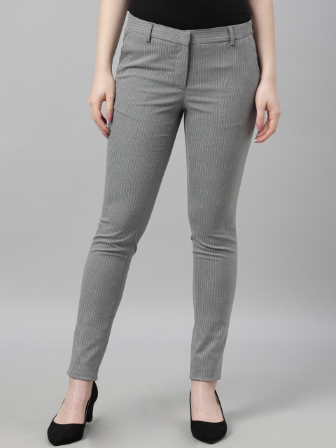 

Park Avenue Woman Grey Tapered Fit Striped Formal Trousers