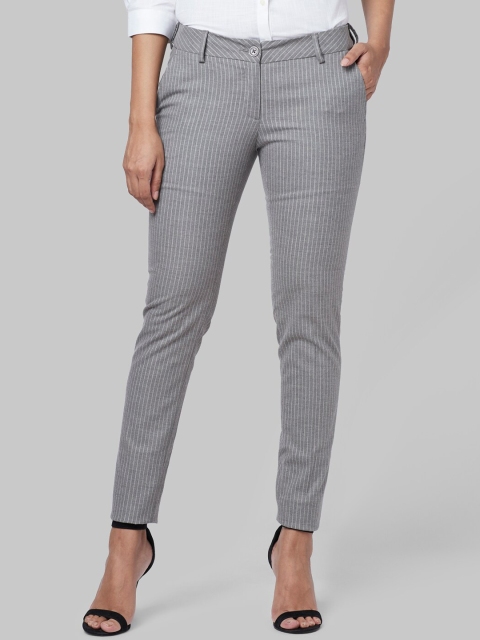 

Park Avenue Woman Grey Regular Fit Striped Formal Trousers