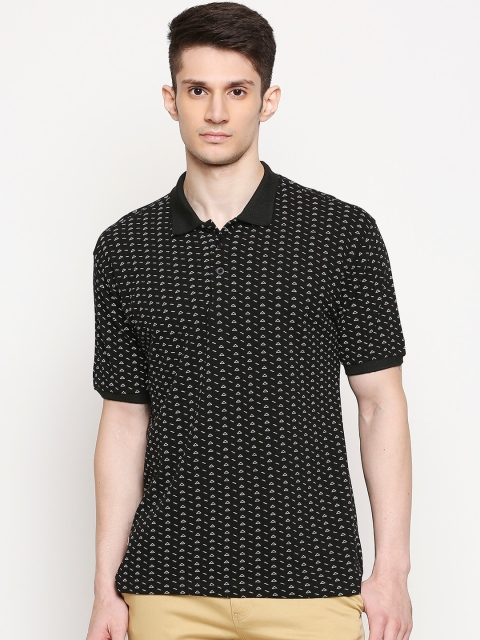 

FiTZ Men Black Printed Polo Collar T-shirt