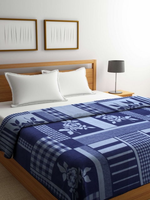 

Raymond Home Blue Floral 525 GSM Woolen Heavy Winter Double Queen Blanket