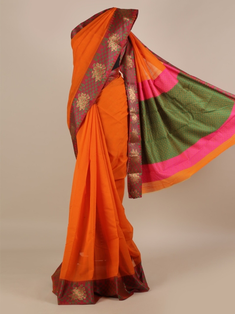 

Pothys Orange Solid Saree with Zari Border