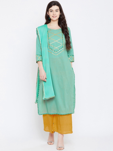

Prakhya Women Green Solid Kurta with Palazzos & Dupatta