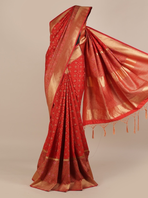 

Pothys Red Woven Design Jute Silk Saree with Zari Border