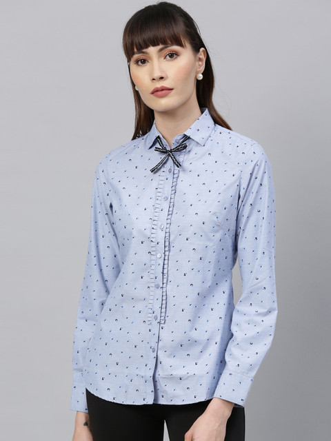 

Park Avenue Woman Blue Regular Fit Printed Casual Shirt