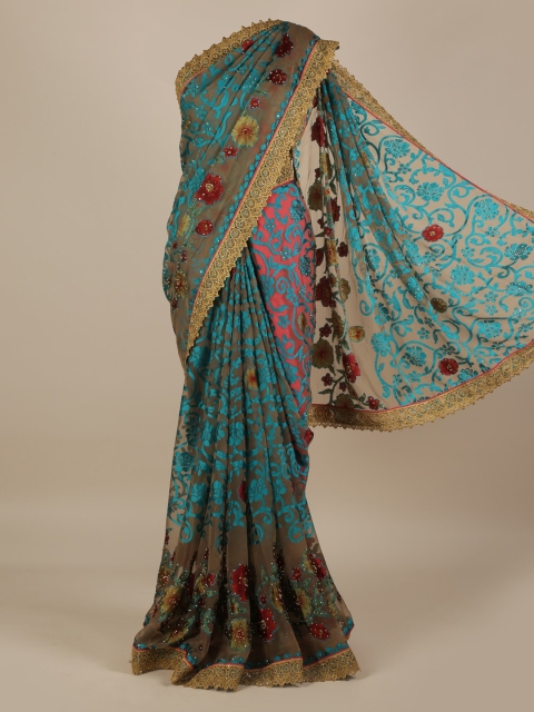 

Pothys Blue Printed Poly Georgette Saree