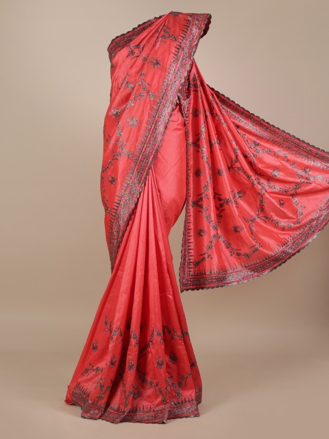 

Pothys Pink Embroidered Jute Silk Saree