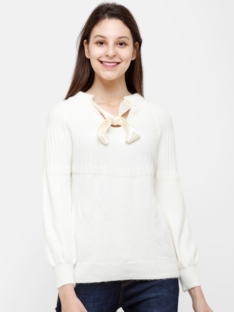 

STROP Women Off White Self Design Pullover Sweater