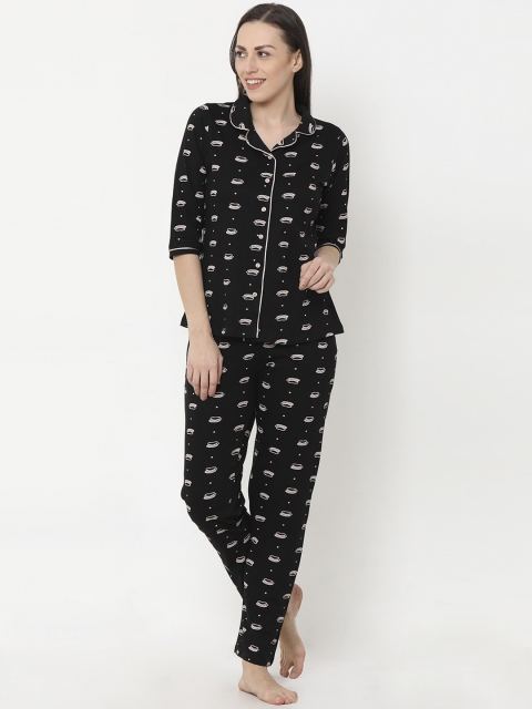 

Sweet Dreams Women Black & Beige Printed Night Suit