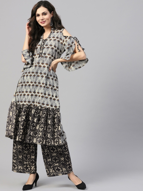 

ZOEYAMS Women Grey Printed Anarkali Kurta